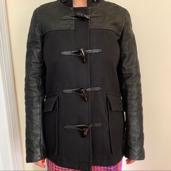 Theory Wool Coat with leather sleeves - Picture 9 of 11